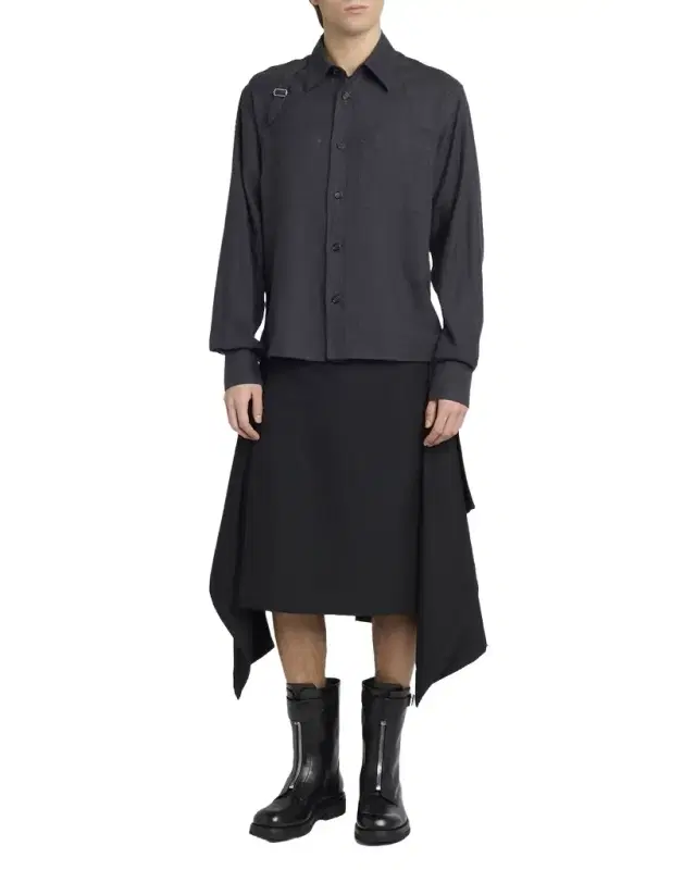 McQueen Men 's Uniform Wool Asymmetric Pleated Wrap Skirt