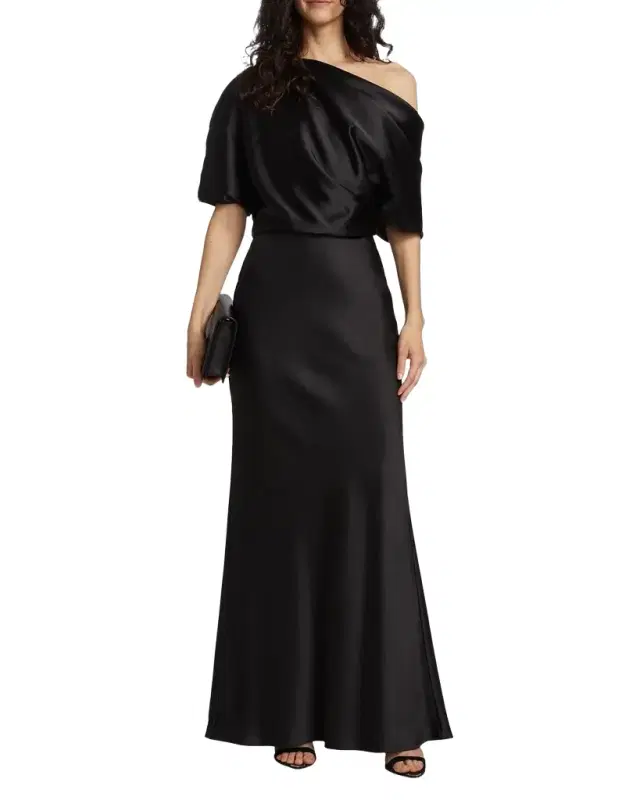 Amsale Draped Satin One-Shoulder Gown
