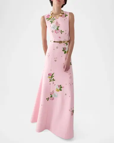 Carolina Herrera Rose Embroidered Sleeveless Trumpet Gown | Thumbnail 3 Carolina Herrera Rose Embroidered Sleeveless Trumpet Gown | Thumbnail 3