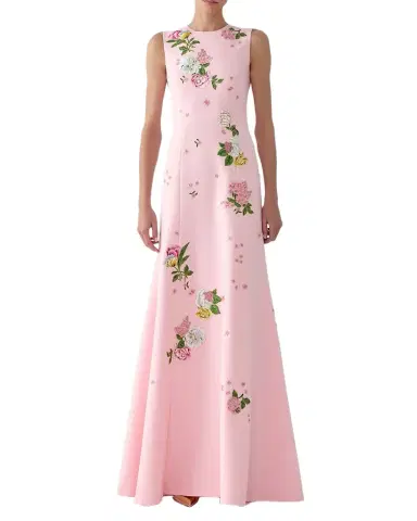 Carolina Herrera Rose Embroidered Sleeveless Trumpet Gown | Thumbnail 1 Carolina Herrera Rose Embroidered Sleeveless Trumpet Gown | Thumbnail 1