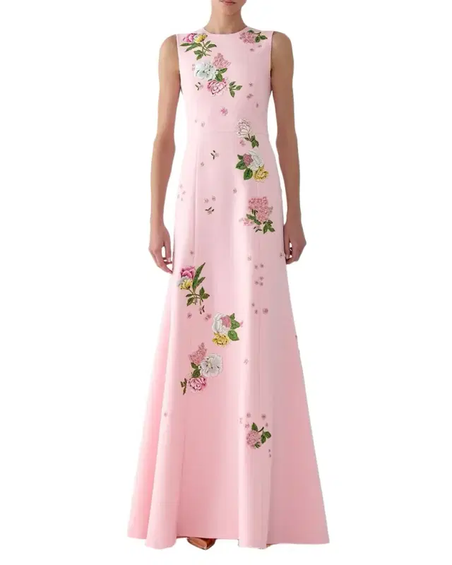 Carolina Herrera Rose Embroidered Sleeveless Trumpet Gown