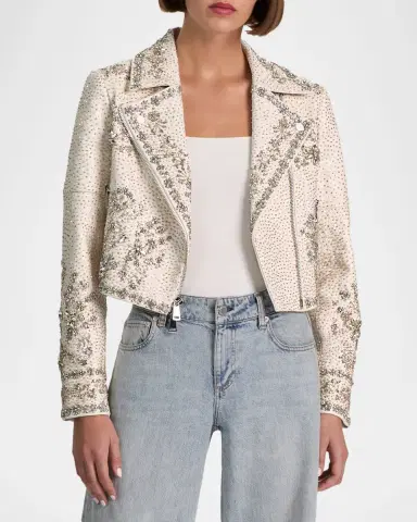 ALICE + OLIVIA Avril Embellished Vegan Leather Jacket | Thumbnail 3 ALICE + OLIVIA Avril Embellished Vegan Leather Jacket | Thumbnail 3