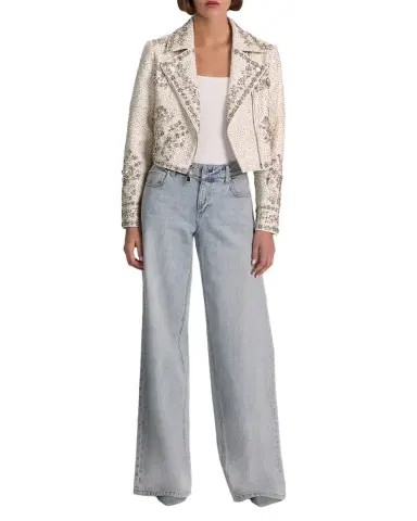 ALICE + OLIVIA Avril Embellished Vegan Leather Jacket | Thumbnail 1 ALICE + OLIVIA Avril Embellished Vegan Leather Jacket | Thumbnail 1