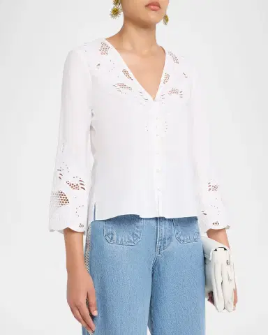 Veronica Beard Suniva Embroidered Cotton Top | Thumbnail 3 Veronica Beard Suniva Embroidered Cotton Top | Thumbnail 3