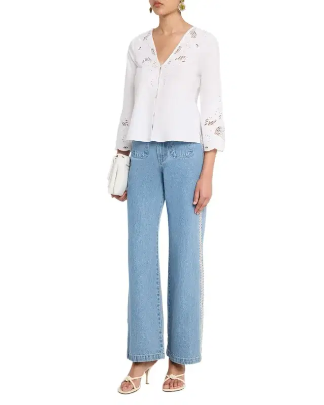 Veronica Beard Suniva Embroidered Cotton Top
