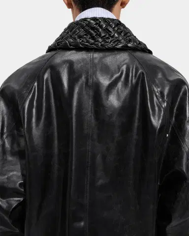 Bottega Veneta Men's Intrecciato-Collar Leather Jacket | Thumbnail 2 Bottega Veneta Men's Intrecciato-Collar Leather Jacket | Thumbnail 2
