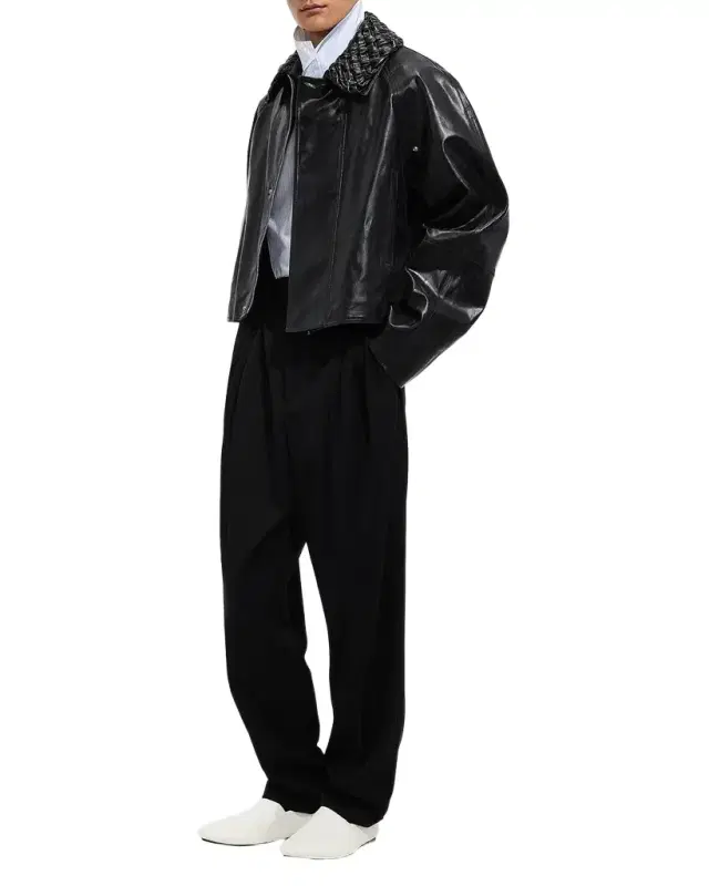 Bottega Veneta Men 's Intrecciato-Collar Leather Jacket