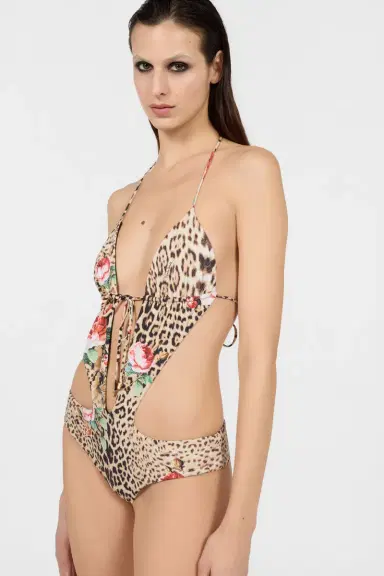 Roberto Cavalli Jaguar Roses Print One-Piece Swimsuit | Thumbnail 4