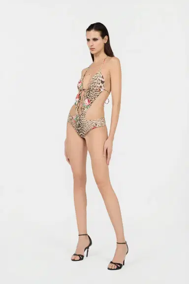 Roberto Cavalli Jaguar Roses Print One-Piece Swimsuit | Thumbnail 6
