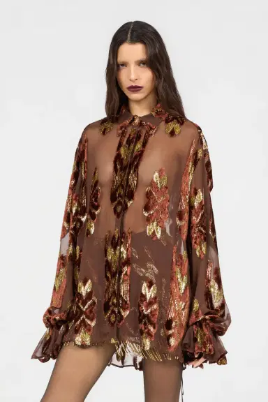 Roberto Cavalli Brown Fil Coupé Shirt | Thumbnail 2 Roberto Cavalli Brown Fil Coupé Shirt | Thumbnail 2