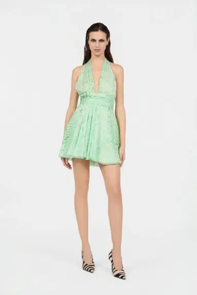 Roberto Cavalli Jaguar Mint Print Silk Mini Dress | Thumbnail 2 Roberto Cavalli Jaguar Mint Print Silk Mini Dress | Thumbnail 2