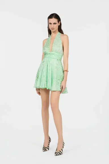 Roberto Cavalli Jaguar Mint Print Silk Mini Dress | Thumbnail 6 Roberto Cavalli Jaguar Mint Print Silk Mini Dress | Thumbnail 6