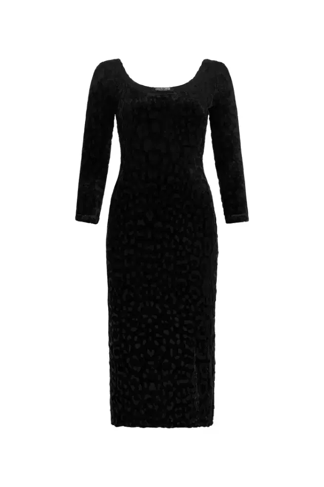 Roberto Cavalli Black Sheath Dress With Jaguar Skin Pattern