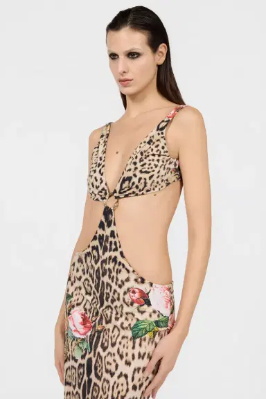 Roberto Cavalli Jaguar Roses Print Beach Dress | Thumbnail 4