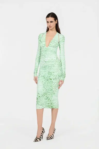 Roberto Cavalli Jaguar Mint Print Midi Dress | Thumbnail 2 Roberto Cavalli Jaguar Mint Print Midi Dress | Thumbnail 2