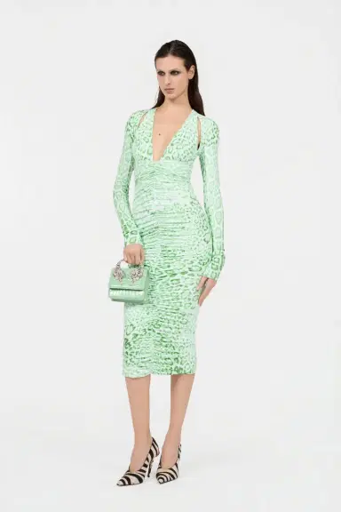 Roberto Cavalli Jaguar Mint Print Midi Dress | Thumbnail 6 Roberto Cavalli Jaguar Mint Print Midi Dress | Thumbnail 6