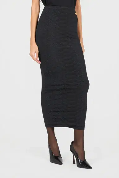 Roberto Cavalli Black Midi Skirt With Serpentine Print And Jewel Detail | Thumbnail 2