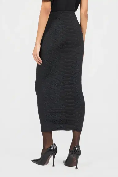 Roberto Cavalli Black Midi Skirt With Serpentine Print And Jewel Detail | Thumbnail 3