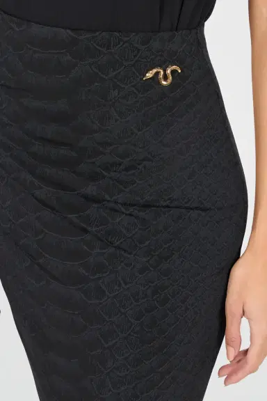 Roberto Cavalli Black Midi Skirt With Serpentine Print And Jewel Detail | Thumbnail 4