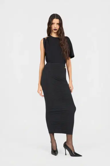 Roberto Cavalli Black Midi Skirt With Serpentine Print And Jewel Detail | Thumbnail 6