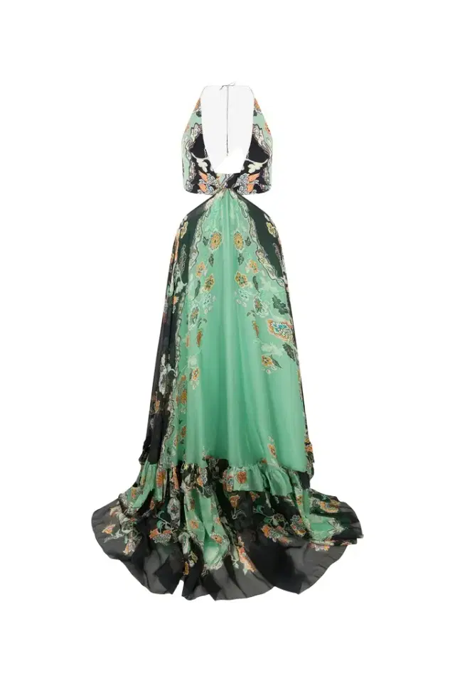 Roberto Cavalli Kimono Print Silk Maxi Dress