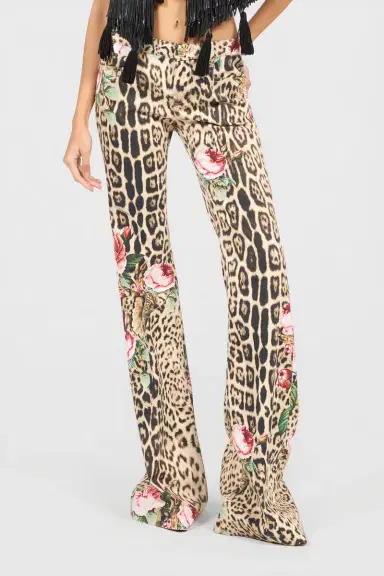 Roberto Cavalli Jaguar Roses Print Flared Jeans | Thumbnail 2 Roberto Cavalli Jaguar Roses Print Flared Jeans | Thumbnail 2