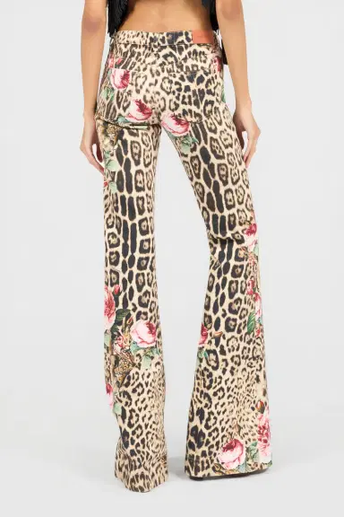 Roberto Cavalli Jaguar Roses Print Flared Jeans | Thumbnail 3 Roberto Cavalli Jaguar Roses Print Flared Jeans | Thumbnail 3
