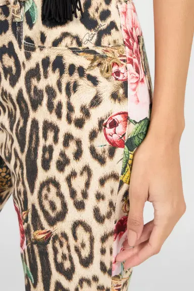 Roberto Cavalli Jaguar Roses Print Flared Jeans | Thumbnail 4 Roberto Cavalli Jaguar Roses Print Flared Jeans | Thumbnail 4