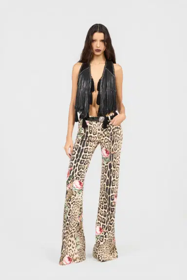 Roberto Cavalli Jaguar Roses Print Flared Jeans | Thumbnail 6 Roberto Cavalli Jaguar Roses Print Flared Jeans | Thumbnail 6