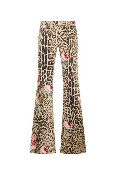 Roberto Cavalli Jaguar Roses Print Flared Jeans | Thumbnail 1 Roberto Cavalli Jaguar Roses Print Flared Jeans | Thumbnail 1