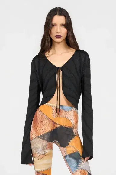 Roberto Cavalli Black Cropped Tie Front Cardigan | Thumbnail 2 Roberto Cavalli Black Cropped Tie Front Cardigan | Thumbnail 2