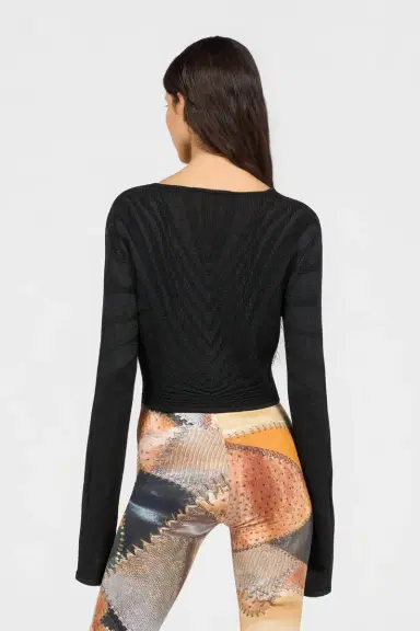 Roberto Cavalli Black Cropped Tie Front Cardigan | Thumbnail 3 Roberto Cavalli Black Cropped Tie Front Cardigan | Thumbnail 3