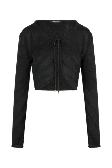 Roberto Cavalli Black Cropped Tie Front Cardigan | Thumbnail 1 Roberto Cavalli Black Cropped Tie Front Cardigan | Thumbnail 1