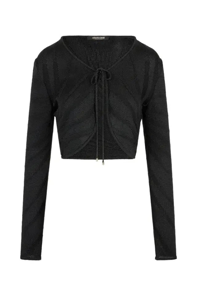Black Cropped Tie Front Cardigan
