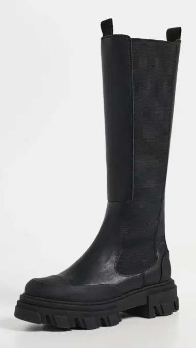 Ganni Cleated Black Stitch High Chelsea Boots Black | Thumbnail 2