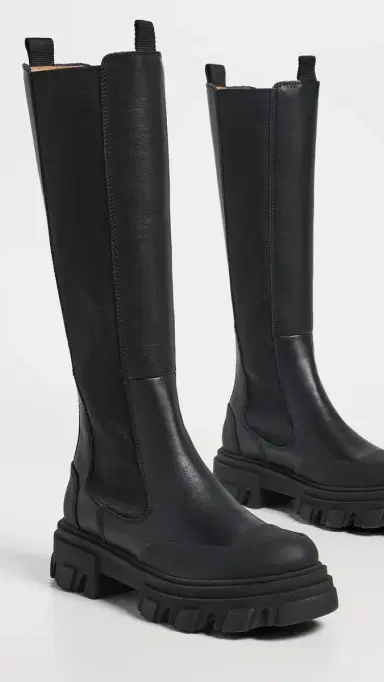 Ganni Cleated Black Stitch High Chelsea Boots Black | Thumbnail 5