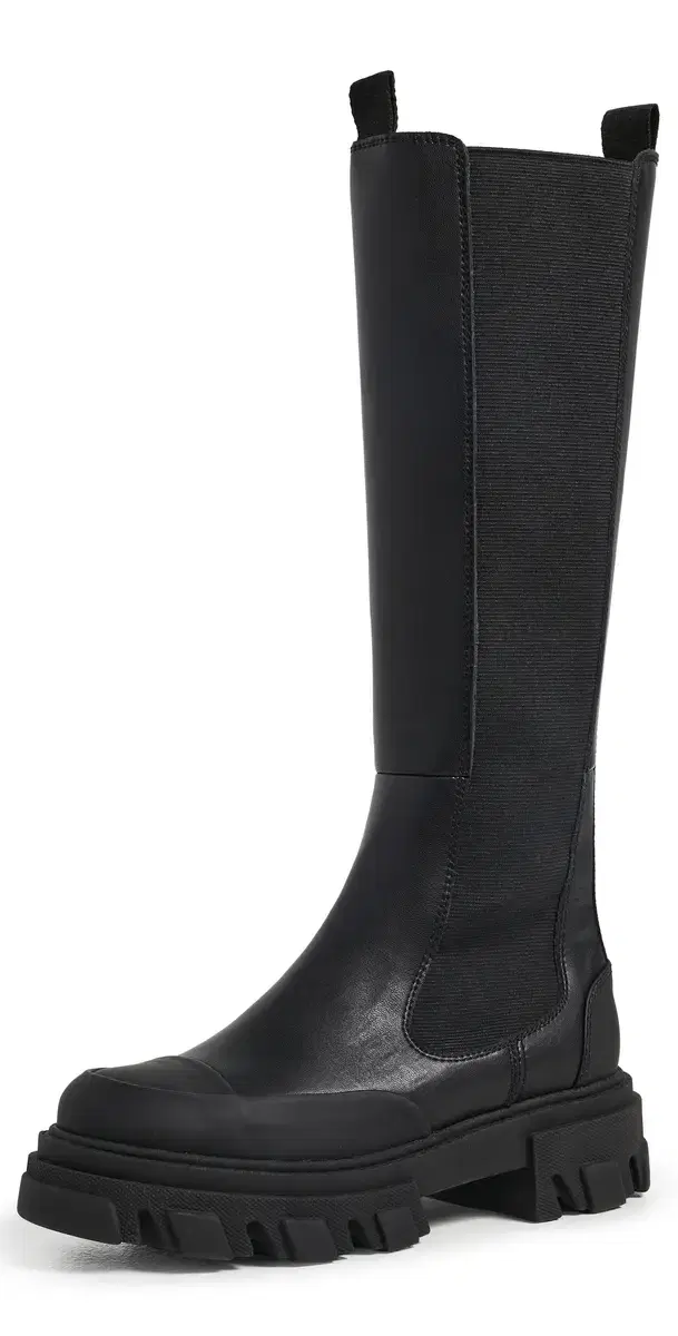 Cleated Black Stitch High Chelsea Boots Black