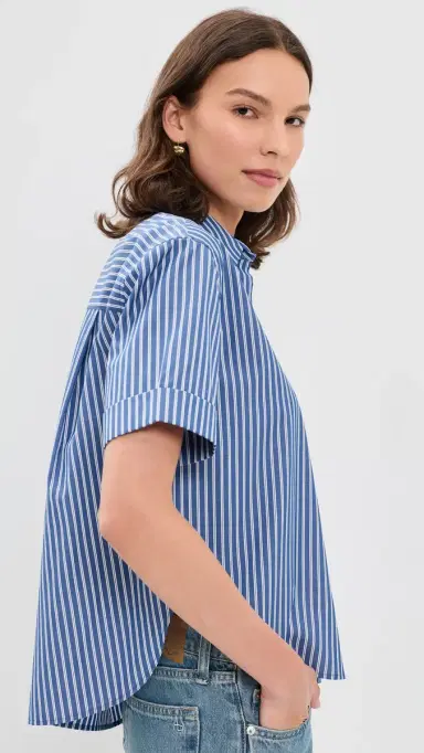 rag & bone Connie hort leeve tripe hirt Blue tripe | Thumbnail 4 rag & bone Connie hort leeve tripe hirt Blue tripe | Thumbnail 4