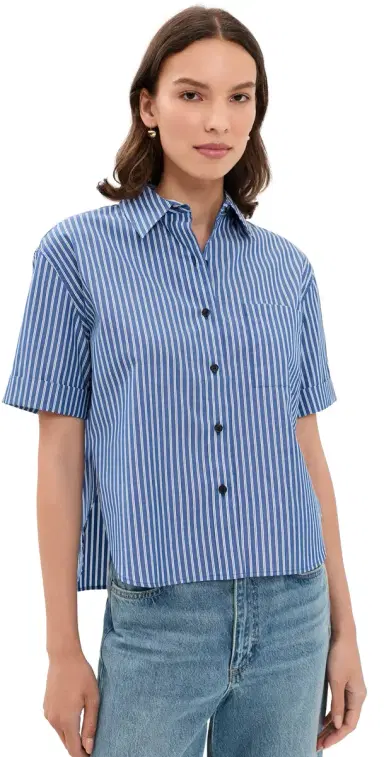 rag & bone Connie hort leeve tripe hirt Blue tripe | Thumbnail 1 rag & bone Connie hort leeve tripe hirt Blue tripe | Thumbnail 1