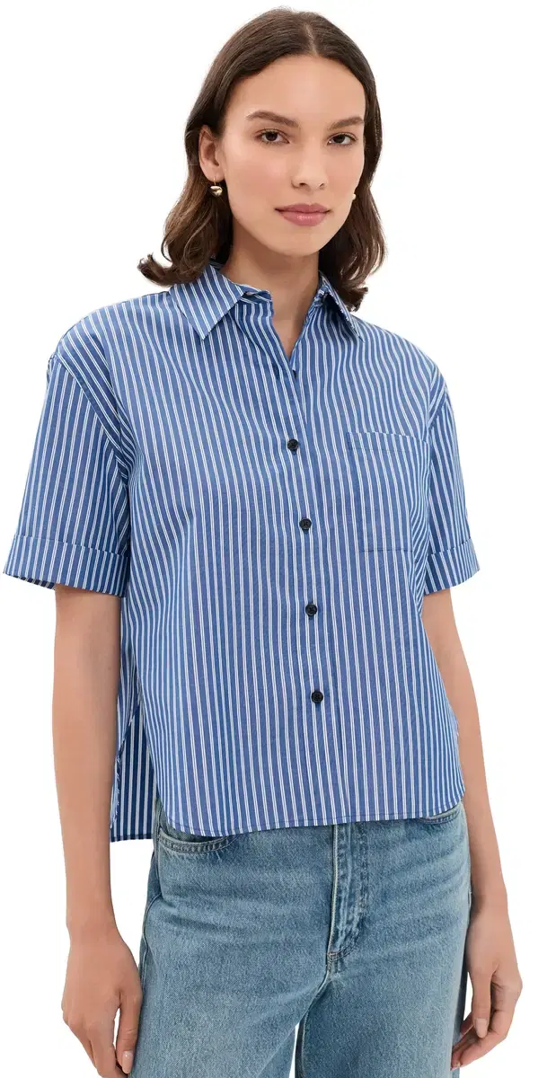 rag & bone Connie hort leeve tripe hirt Blue tripe