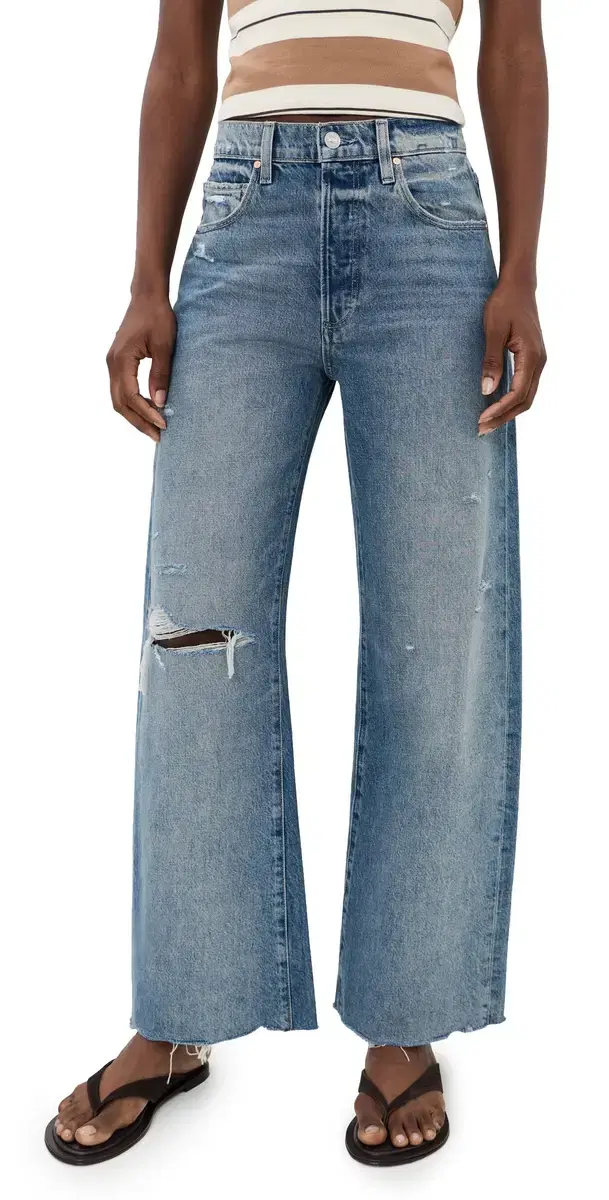 PAIGE Arellia Skimmer Covered Button Fly Wide Leg Jeans Terazzo Destructed