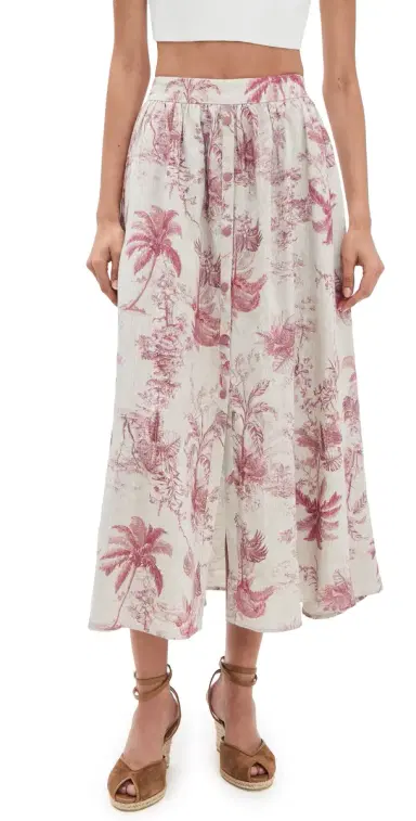 L'Agence Seina Front Placket Linen Midi Skirt | Thumbnail 1 L'Agence Seina Front Placket Linen Midi Skirt | Thumbnail 1