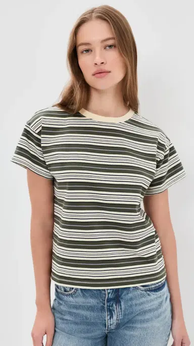 rag & bone Kelly tripe Boxy Jersey Tee Green Multi | Thumbnail 3 rag & bone Kelly tripe Boxy Jersey Tee Green Multi | Thumbnail 3