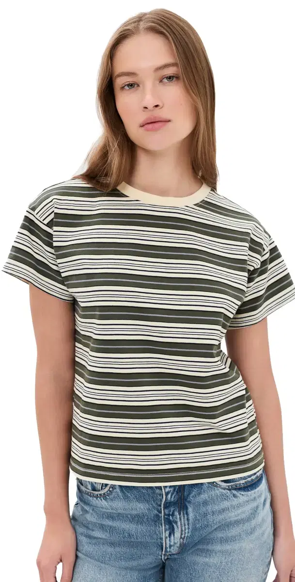 rag & bone Kelly tripe Boxy Jersey Tee Green Multi