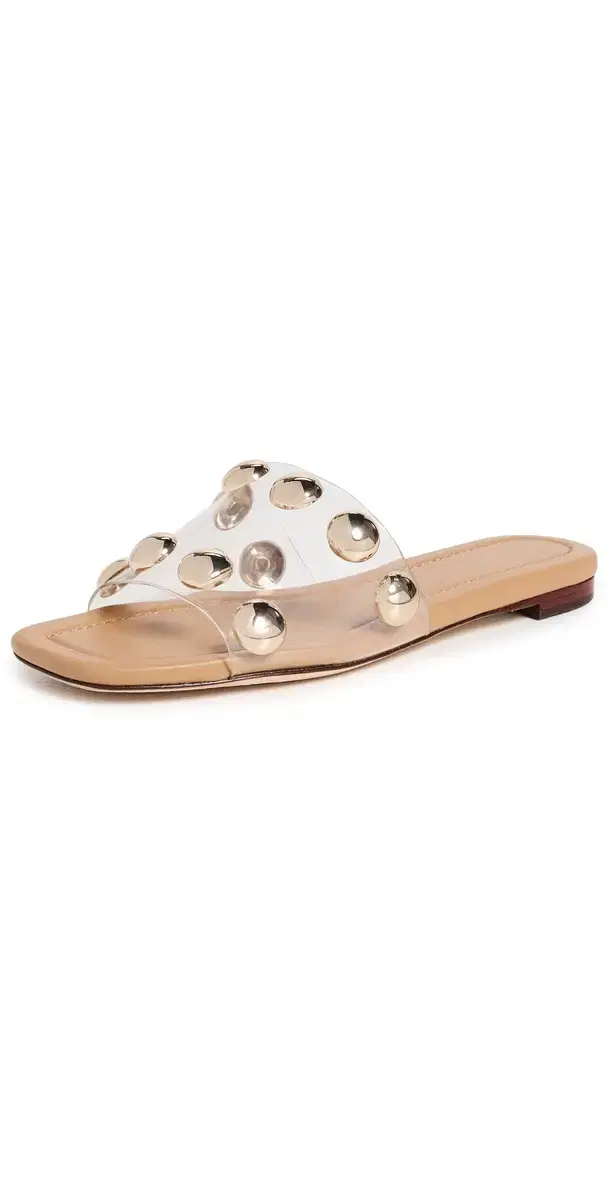 Loeffler Randall Hayes Studded Flat Sandals Clear/Dune/Champagne