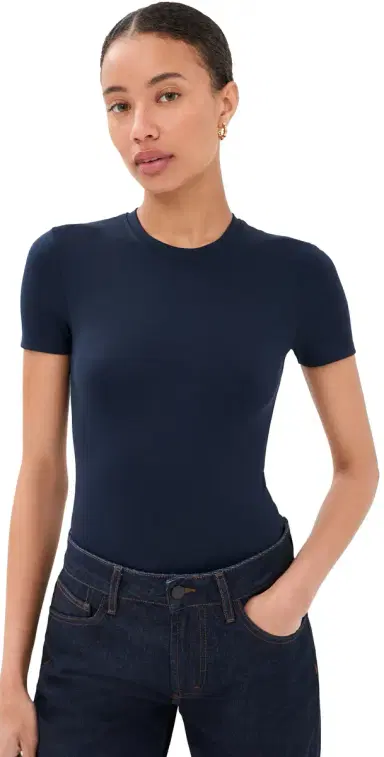 Wardrobe.NYC WARDROBE. NYC Opaque Tee Thong Bodysuit Navy L | Thumbnail 1 Wardrobe.NYC WARDROBE. NYC Opaque Tee Thong Bodysuit Navy L | Thumbnail 1