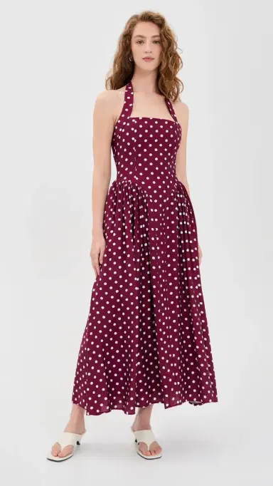 SEVEN WONDERS Sammi Midi Dress Wine/White Polka | Thumbnail 2