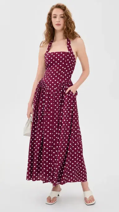 SEVEN WONDERS Sammi Midi Dress Wine/White Polka | Thumbnail 5