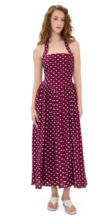 SEVEN WONDERS Sammi Midi Dress Wine/White Polka | Thumbnail 1