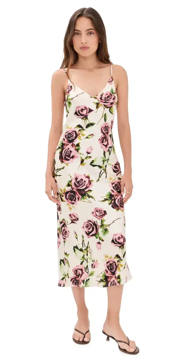 Seridie Silk Slip Dress Ecru/Romantic Rose